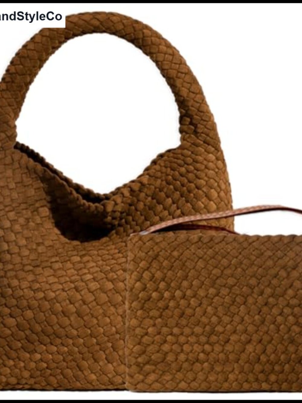Woven Faux Suede Hobo Tote Wrist Bag with Wallet Top Handle